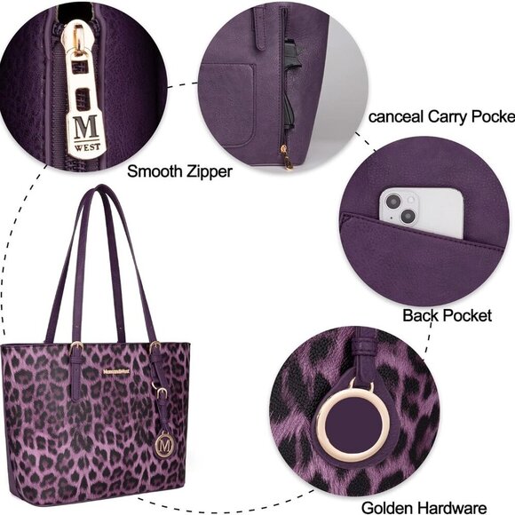 Purses for Women Tote Bag 3Pcs Set Leopard Print Satchel Handbags - Picture 4 of 7